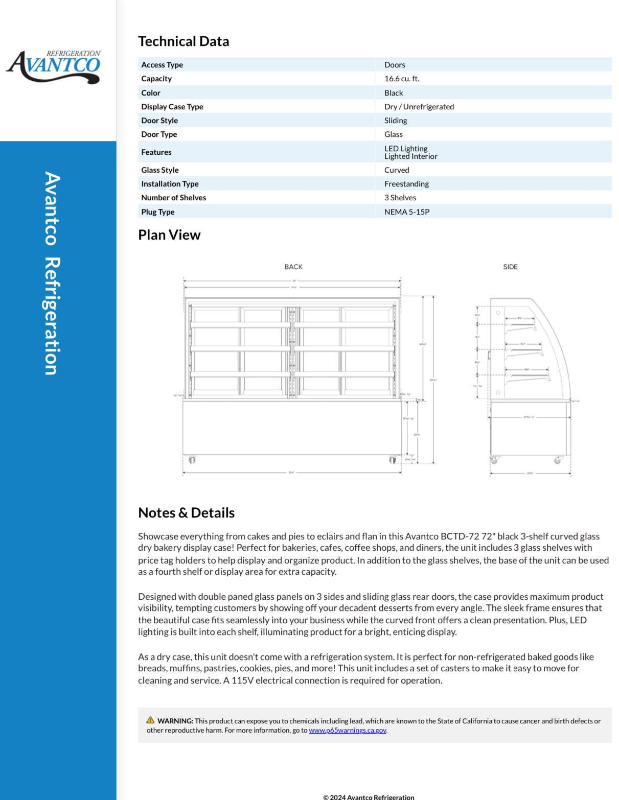 72” 3-Shelf Curved Glass Dry Bakery Display Case - EZ Does It