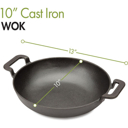 10" Cast Iron Wok for Grill, Campfire, or Stovetop - EZ Does It