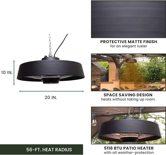 20'' Infrared Halogen Electric Hanging Heat Lamp - EZ Does It