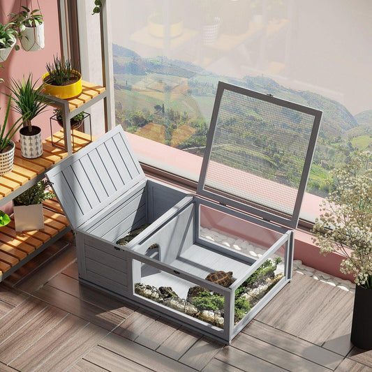 Pawhut Wood Tortoise House Indoor Outdoor Habitat - EZ Does It