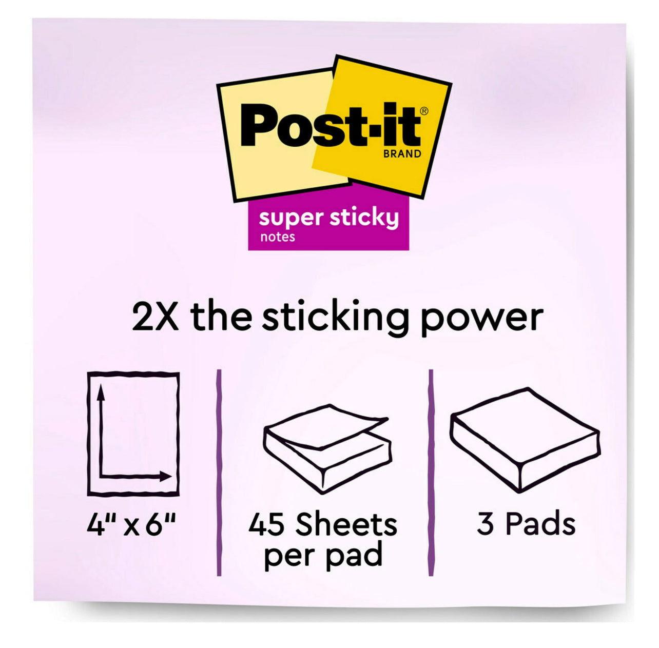 Post-it Super Sticky Notes, Lined, 4 in x 6 in, Assorted Brights, 3 Pads